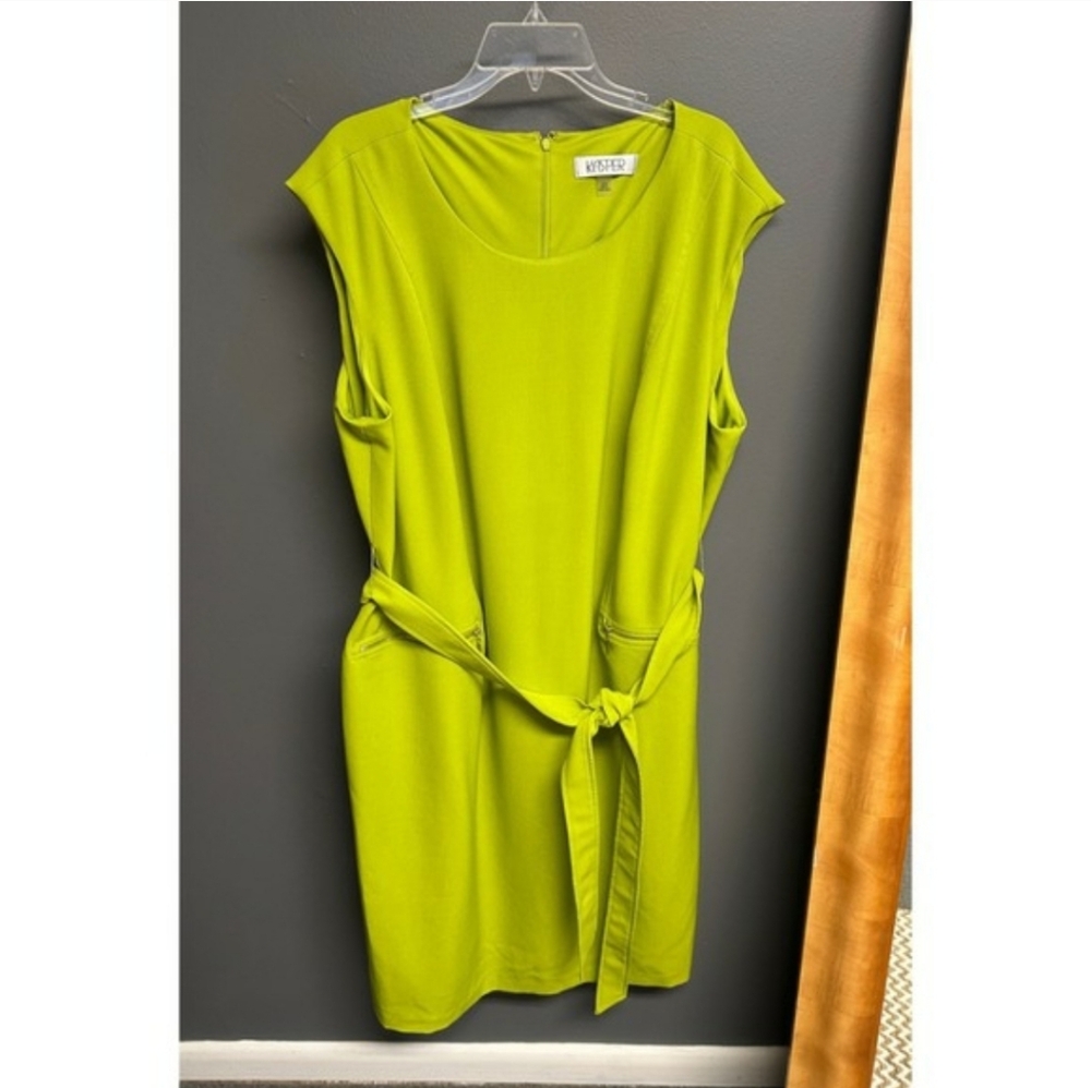 Kasper Lime Green Sleeveless Belted Sheath Dress,  Size 22W